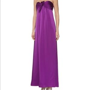 BCBGMaxAzria purple satin strapless formal gown 4